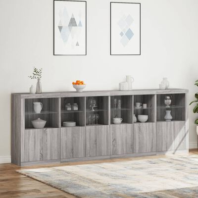 vidaXL Sideboard with LED Lights Grey Sonoma 283x37x100 cm