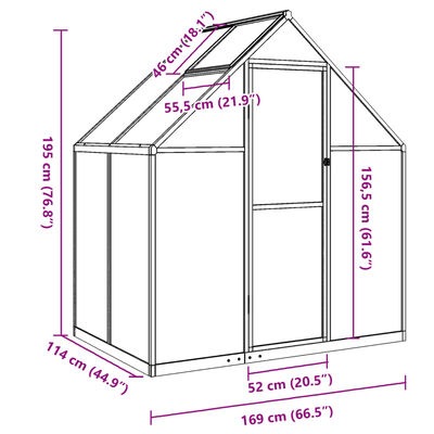 vidaXL Greenhouse with Base Frame Anthracite 169x114x195 cm Aluminium