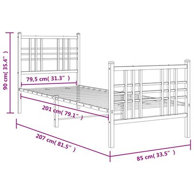 vidaXL Metal Bed Frame without Mattress with Footboard White 80x200 cm