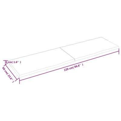 vidaXL Table Top 220x60x(2-4) cm Untreated Solid Wood Oak