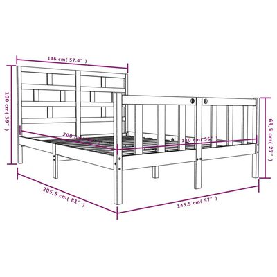 vidaXL Bed Frame without Mattress Solid Wood 140x200 cm (810082+814194)