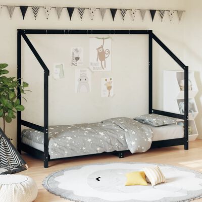 vidaXL Kids Bed Frame Black 80x200 cm Solid Wood Pine