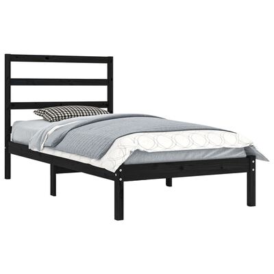 vidaXL Bed Frame without Mattress Black 90x190 cm Single Solid Wood