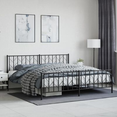 vidaXL Metal Bed Frame without Mattress with Footboard Black 193x203 cm