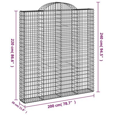 vidaXL Arched Gabion Baskets 2 pcs 200x30x220/240 cm Galvanised Iron