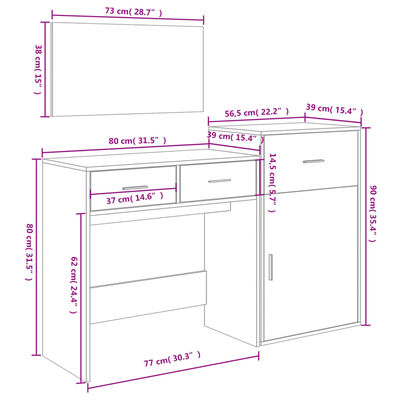 vidaXL 3 Piece Dressing Table Set Concrete Grey Engineered Wood