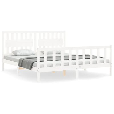 vidaXL Bed Frame without Mattress White Super King Size Solid Wood Pine