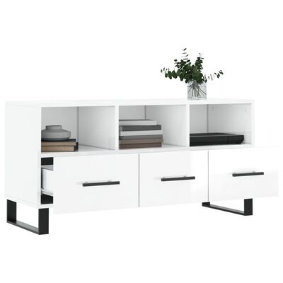 vidaXL TV Cabinet High Gloss White 102x36x50 cm Engineered Wood