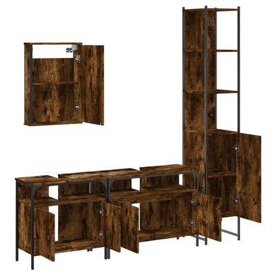 vidaXL 4 Piece Bathroom Furniture Set Smoked Oak Engineered Wood