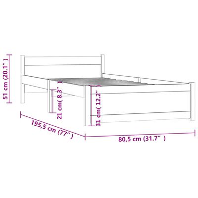 vidaXL Bed Frame without Mattress Honey Brown Solid Wood 75x190 cm Small Single