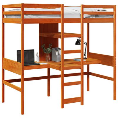 vidaXL Loft Bed Frame without Mattress Wax Brown 75x190cm Solid Wood Pine