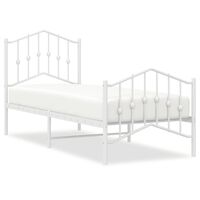 vidaXL Metal Bed Frame without Mattress with Footboard White 75x190 cm Small Single