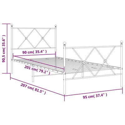 vidaXL Metal Bed Frame without Mattress with Footboard White 90x200 cm