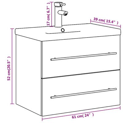 vidaXL Bathroom Sink Cabinet with Built-in Basin Smoked Oak