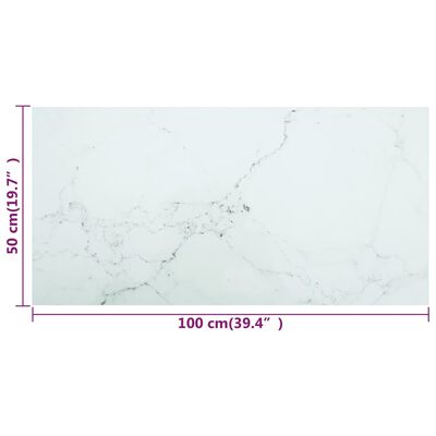 vidaXL Table Top White 100x50 cm 6mm Tempered Glass with Marble Design