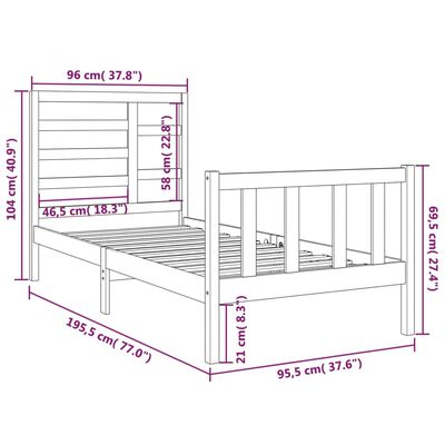 vidaXL Bed Frame without Mattress Black Solid Wood 90x190 cm Single