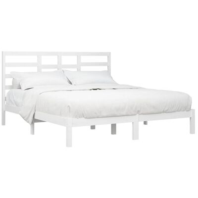 vidaXL Bed Frame without Mattress White Solid Wood 180x200 cm Super King