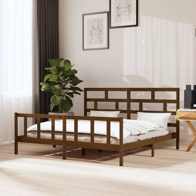 vidaXL Bed Frame without Mattress Honey Brown Solid Wood 200x200 cm (810105+814217)