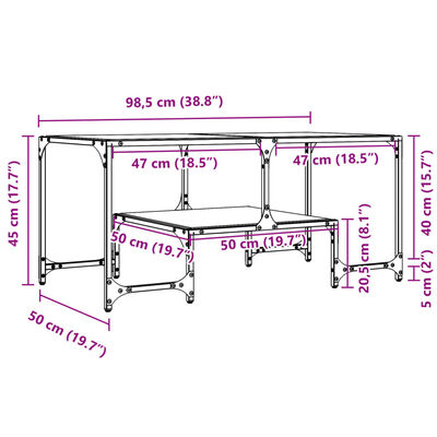 vidaXL Coffee Table with Transparent Glass Top 98.5x50x45 cm Steel