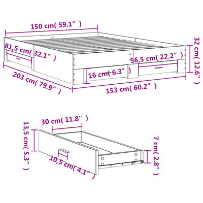 vidaXL Bed Frame with Drawers without Mattress Smoked Oak 150x200 cm King Size