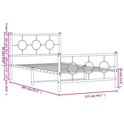 vidaXL Metal Bed Frame without Mattress with Footboard Black 107x203 cm