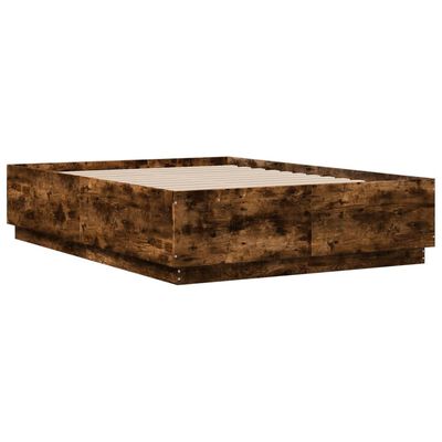 vidaXL Bed Frame with LED without Mattress Smoked Oak 140x190 cm