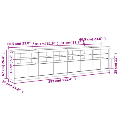 vidaXL Sideboard with LED Lights White 283x37x67 cm