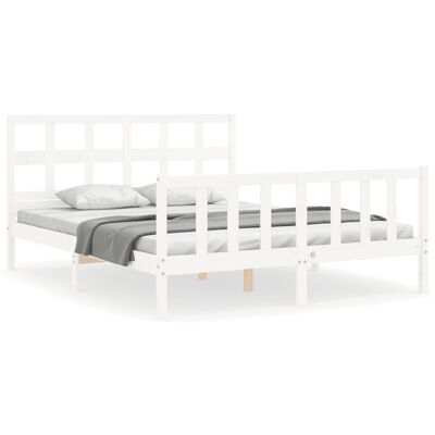 vidaXL Bed Frame without Mattress White King Size Solid Wood Pine