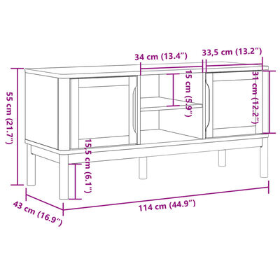 vidaXL TV Cabinet FLORO Grey 114x43x55 cm Solid Pine Wood