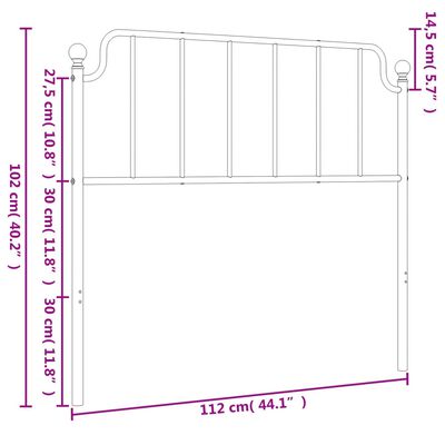 vidaXL Metal Headboard Black 107 cm