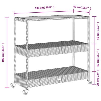 vidaXL Bar Cart 3-Tier Grey Poly Rattan and Solid Wood Acacia