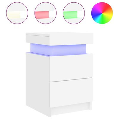 vidaXL Bedside Cabinets with LED Lights 2 pcs White 35x39x55 cm