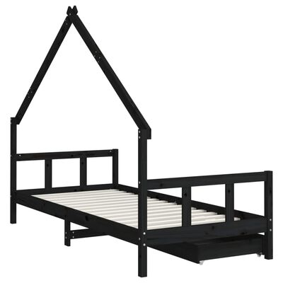 vidaXL Kids Bed Frame with Drawers Black 90x200 cm Solid Wood Pine