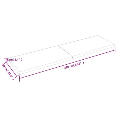 vidaXL Table Top Dark Brown 220x60x(2-6) cm Treated Solid Wood Oak