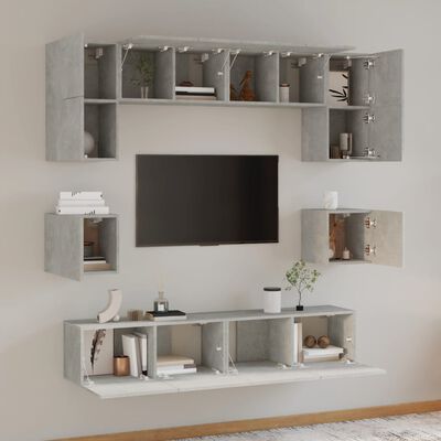 vidaXL 8 Piece TV Cabinet Set Concrete Grey Engineered Wood