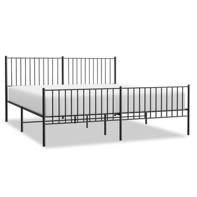 vidaXL Metal Bed Frame without Mattress with Footboard Black 180x200 cm Super King