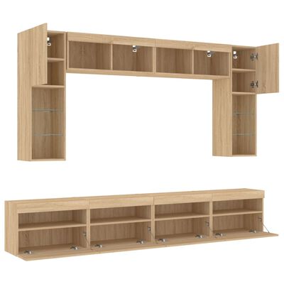 vidaXL 8 Piece TV Wall Cabinet Set with LED Lights Sonoma Oak