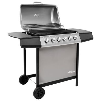 vidaXL Gas BBQ Grill with 6 Burners Black and Silver (FR/BE/IT/UK/NL only)