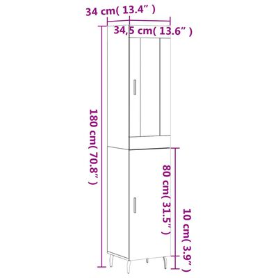 vidaXL Highboard White 34.5x34x180 cm Engineered Wood