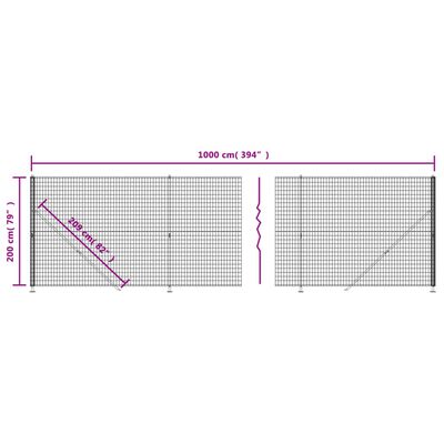 vidaXL Wire Mesh Fence with Flange Green 2x10 m