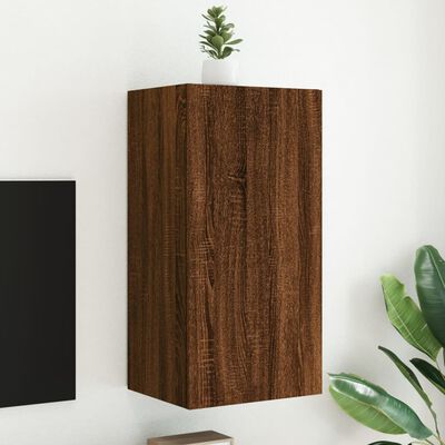 vidaXL TV Wall Cabinet with LED Lights Brown Oak 40.5x35x80 cm