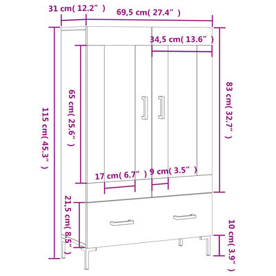 vidaXL Highboard Black 69.5x31x115 cm Engineered Wood