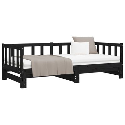 vidaXL Day Bed with Trundle without Mattress Black 90x190 cm Single Solid Wood