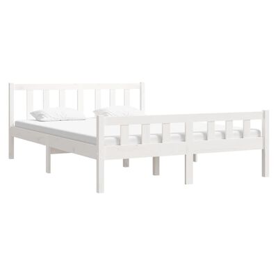 vidaXL Bed Frame without Mattress White Solid Wood Double