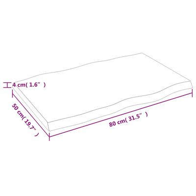 vidaXL Table Top 80x50x(2-4) cm Untreated Solid Wood Live Edge