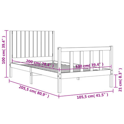 vidaXL Bed Frame with Headboard White 100x200 cm Solid Wood