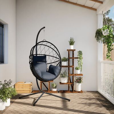 vidaXL Hanging Egg Chair with Stand Anthracite Rattan and Steel