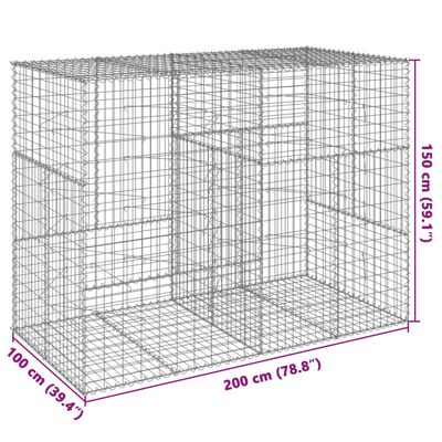 vidaXL Gabion Basket with Cover 200x100x150 cm Galvanised Iron