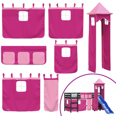 vidaXL Kids' Loft Bed with Tower without Mattress Pink 90x200 cm