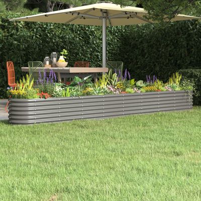 vidaXL Garden Raised Bed Powder-coated Steel 332x40x36 cm Grey